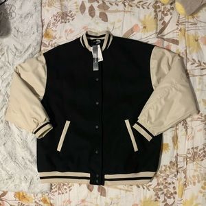 Black & White Block-colored Baseball Jacket
